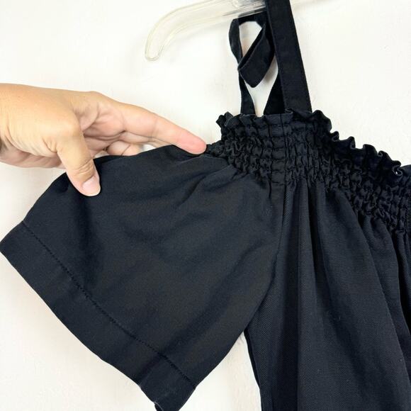 7 For All Mankind Black Off the Shoulder Cropped Leg Tencel Linen Jumpsuit Sz S - Picture 6 of 12